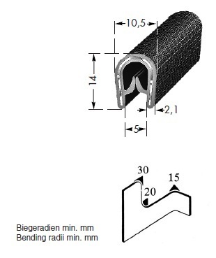 Kantenschutz PVC anthrazit, 1-4 mm DFA-0027H,  Meterware
